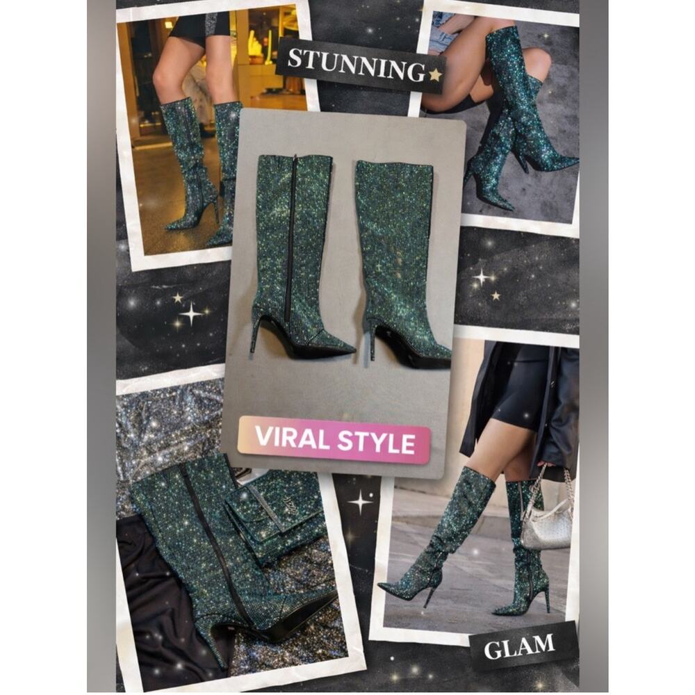 INC International Concepts Havannah2f Rhinestone Boots Blue AB Size 5.5M NEW